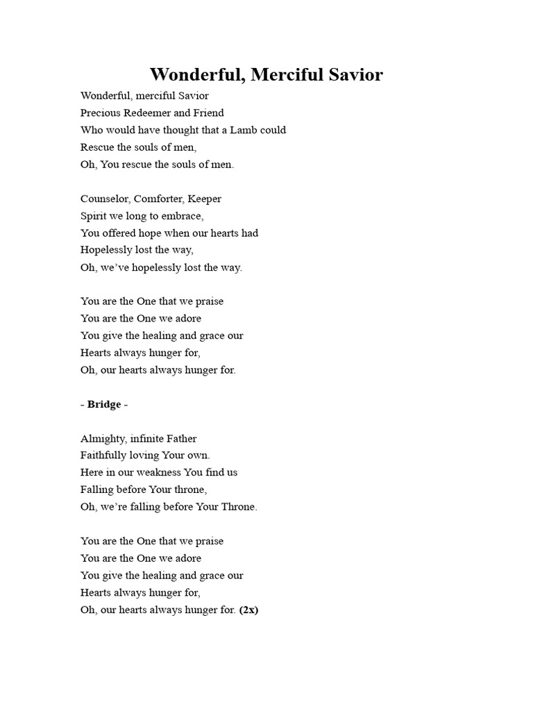 Wonderful Merciful Savior Lyrics | PDF