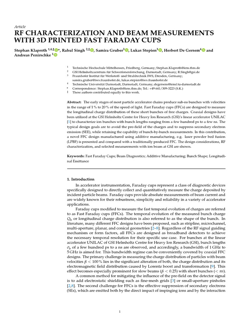 RF Characterization and Beam Measurements With 3D Printed Fast Faraday ...