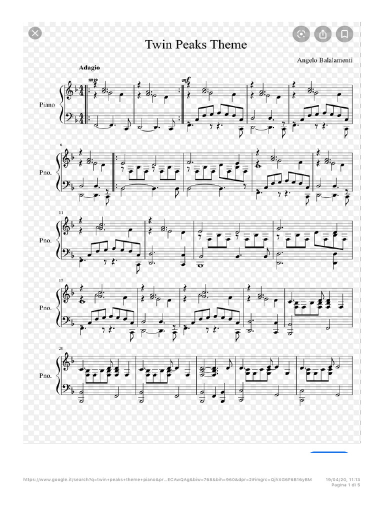 Twin Peaks Theme Piano Sheet Music PDF | PDF | Musicology