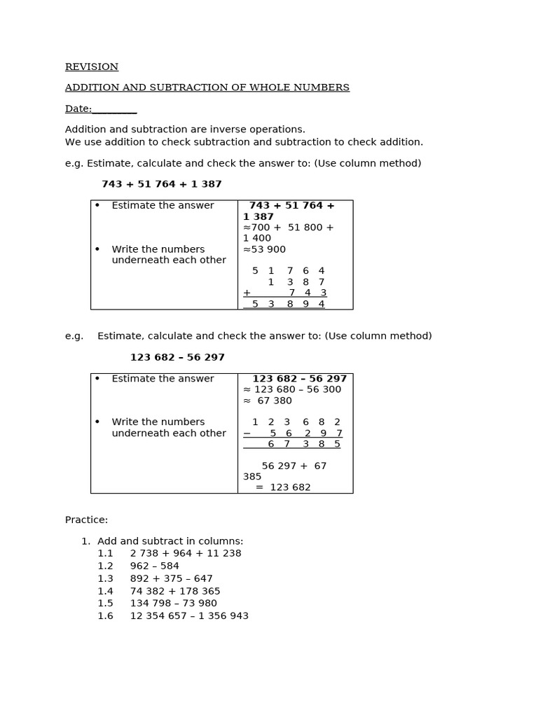 GR 9 Worksheet Revise Operations W Numbers | PDF | Expense