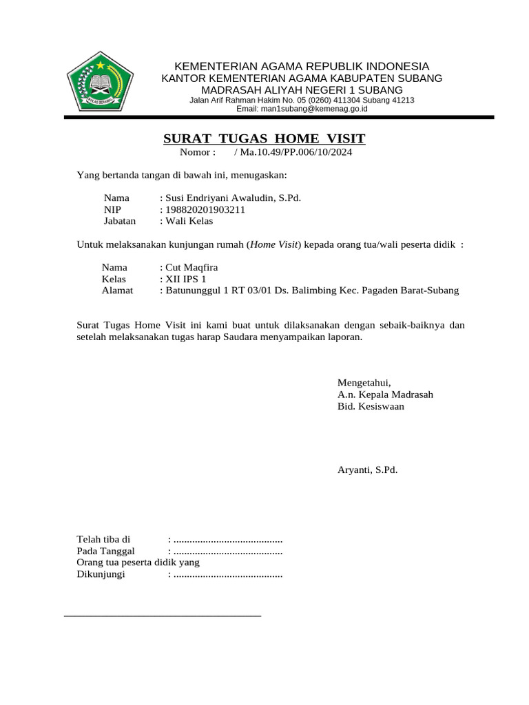 Contoh Dokumen Home Visit | PDF
