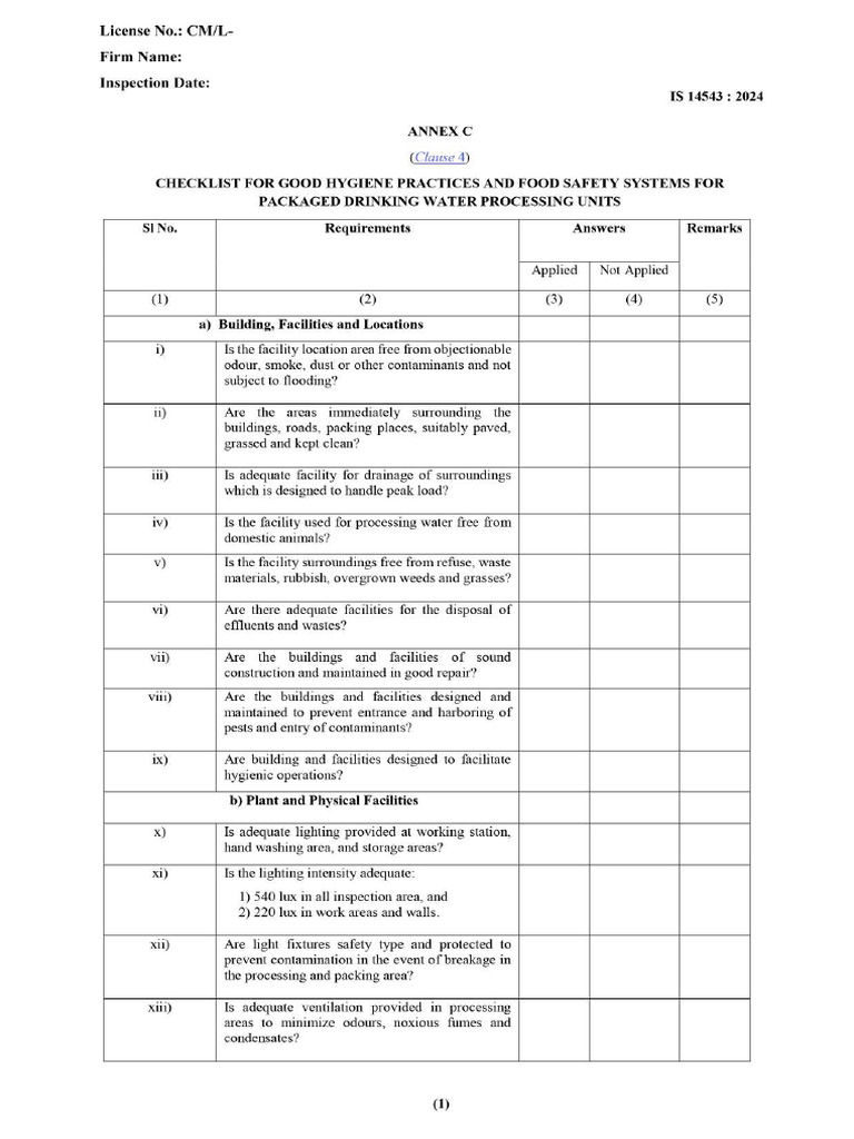 2024 Hygiene Condition Checklist | PDF