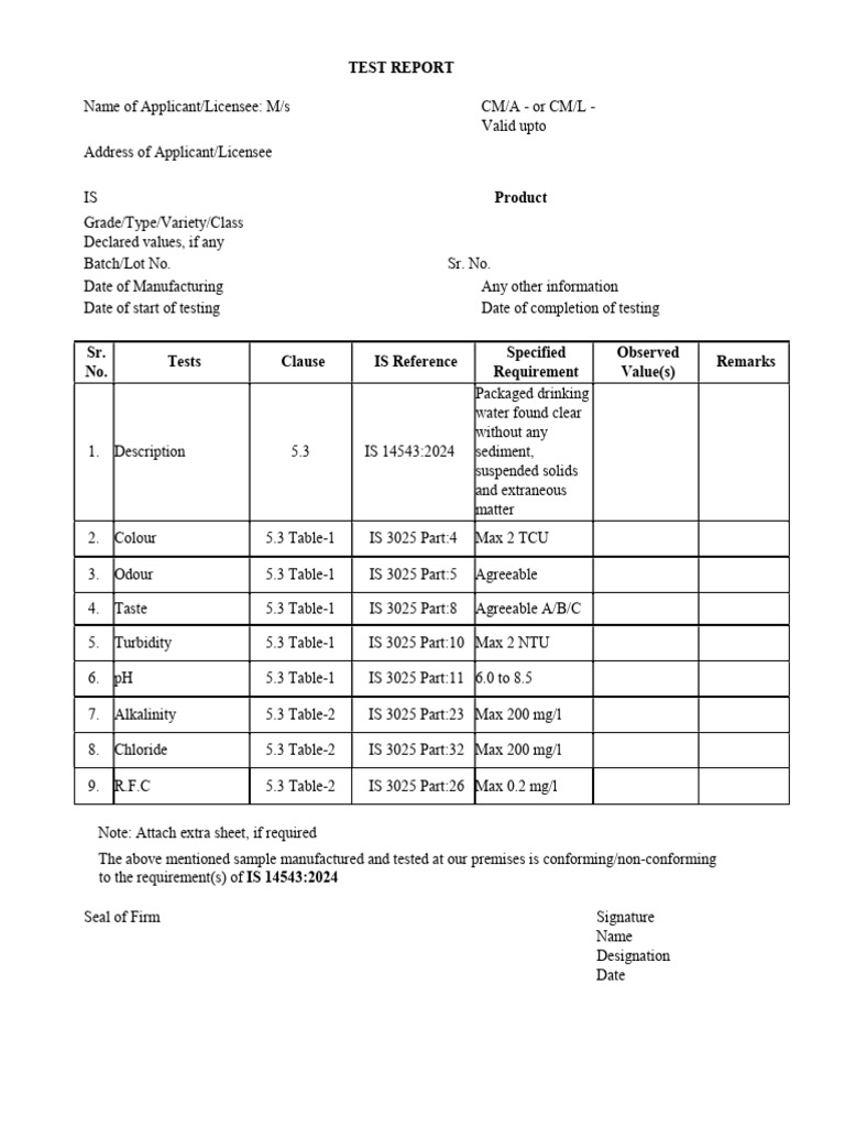 IS 14543:2024 Test Report Summary | PDF | Chess Theory | Chess