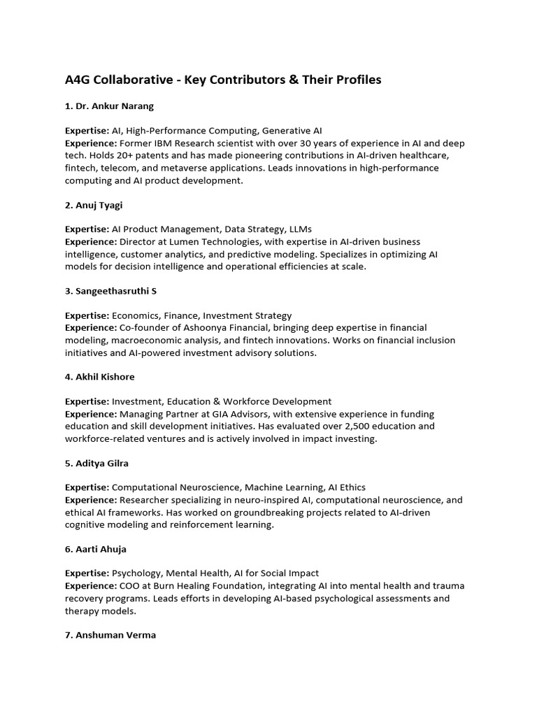 A4G Collaborative Contributor Profiles | PDF | Artificial Intelligence ...