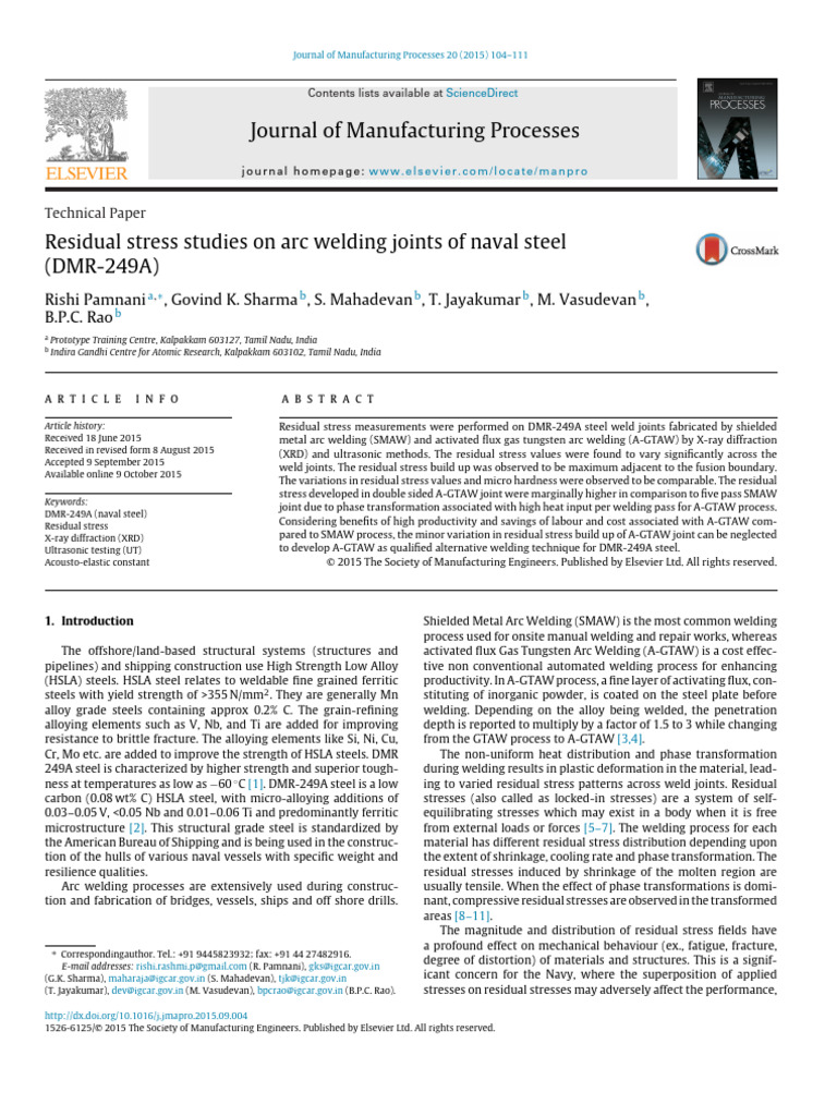 Residual Stress in Arc Welded Naval Steel | PDF | Welding | Construction