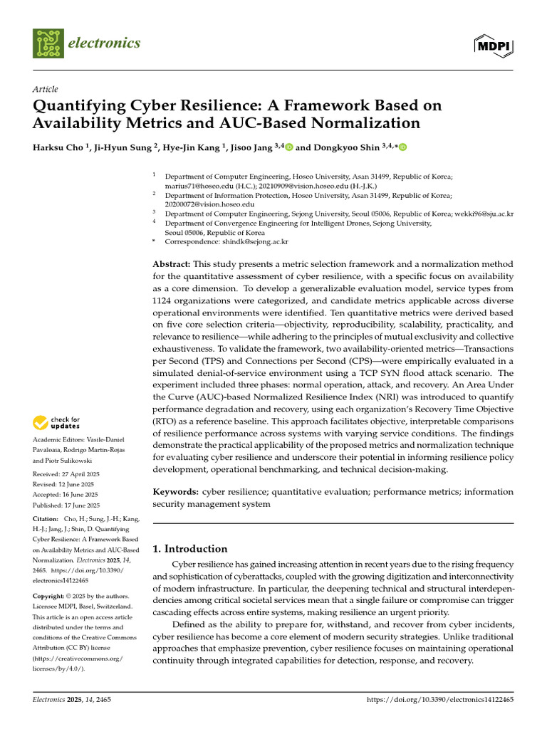 Cyber Resilience Metrics Framework | PDF | Computer Security | Security