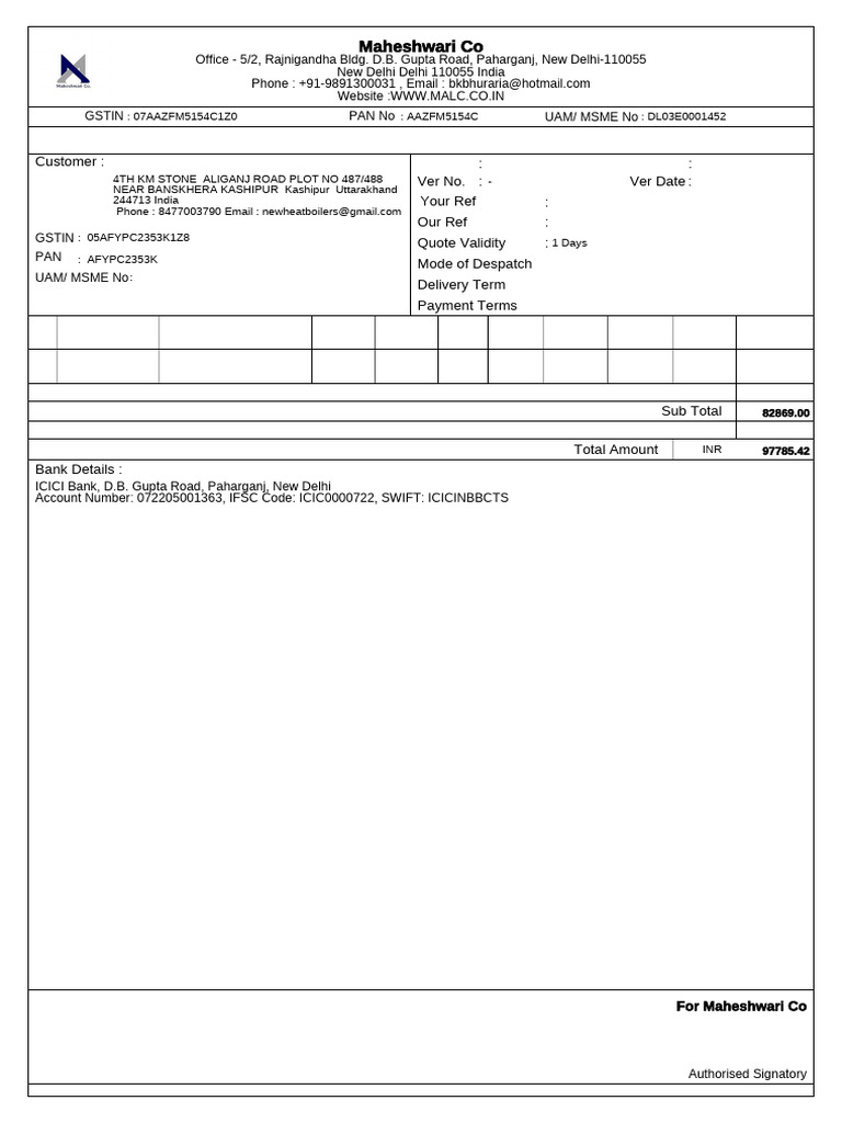 Sales Quotation for New Heat & Boilers | PDF