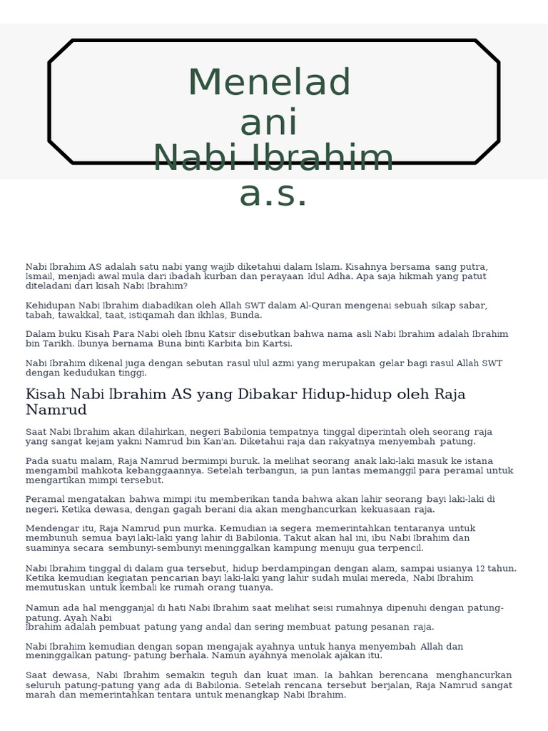 Nabi Ibrahim Dikenal Juga Dengan Sebutan Rasul Ulul Azmi Yang Merupakan ...