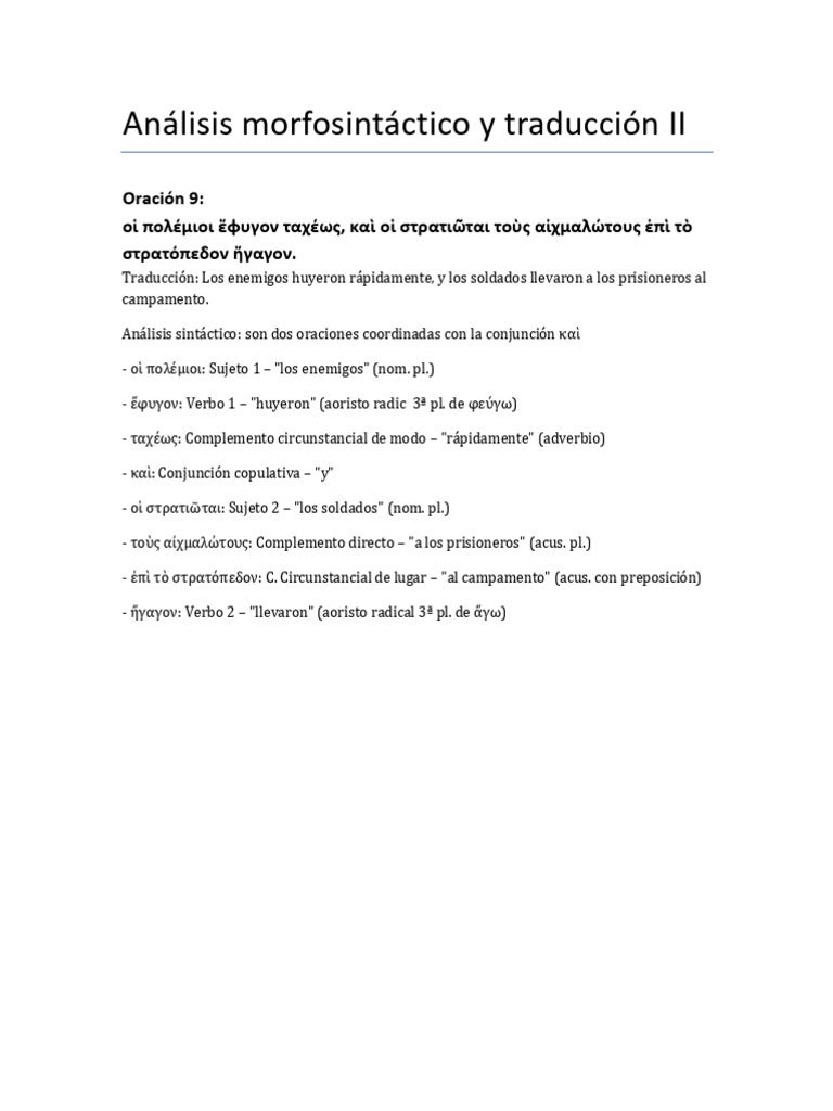 An lisis Morfosint ctico Y Traducci n II PDF Oraci n Ling stica 