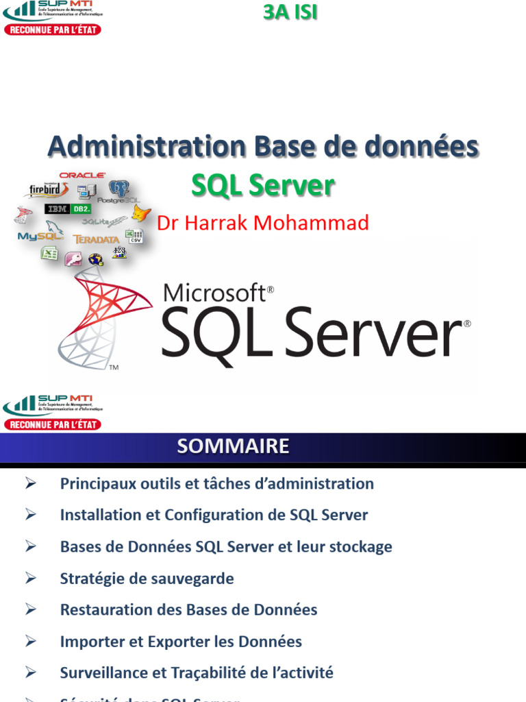Administration de bases de données SQL Server | PDF | Bases de données ...