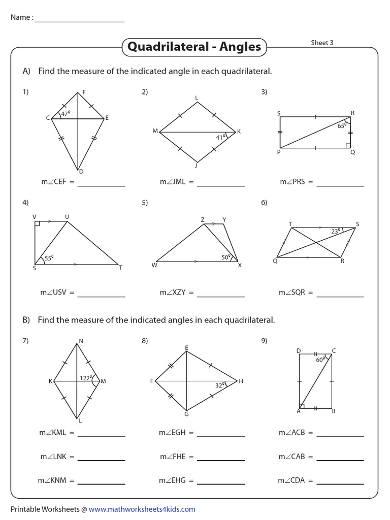 Quadrilateral Angle Measurement Worksheet | PDF | Euclidean Plane ...