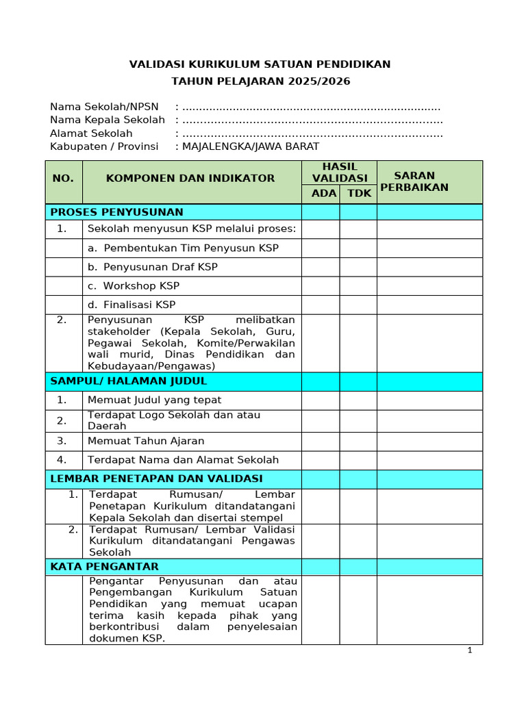 Format dan Validasi KSP 2025 | PDF