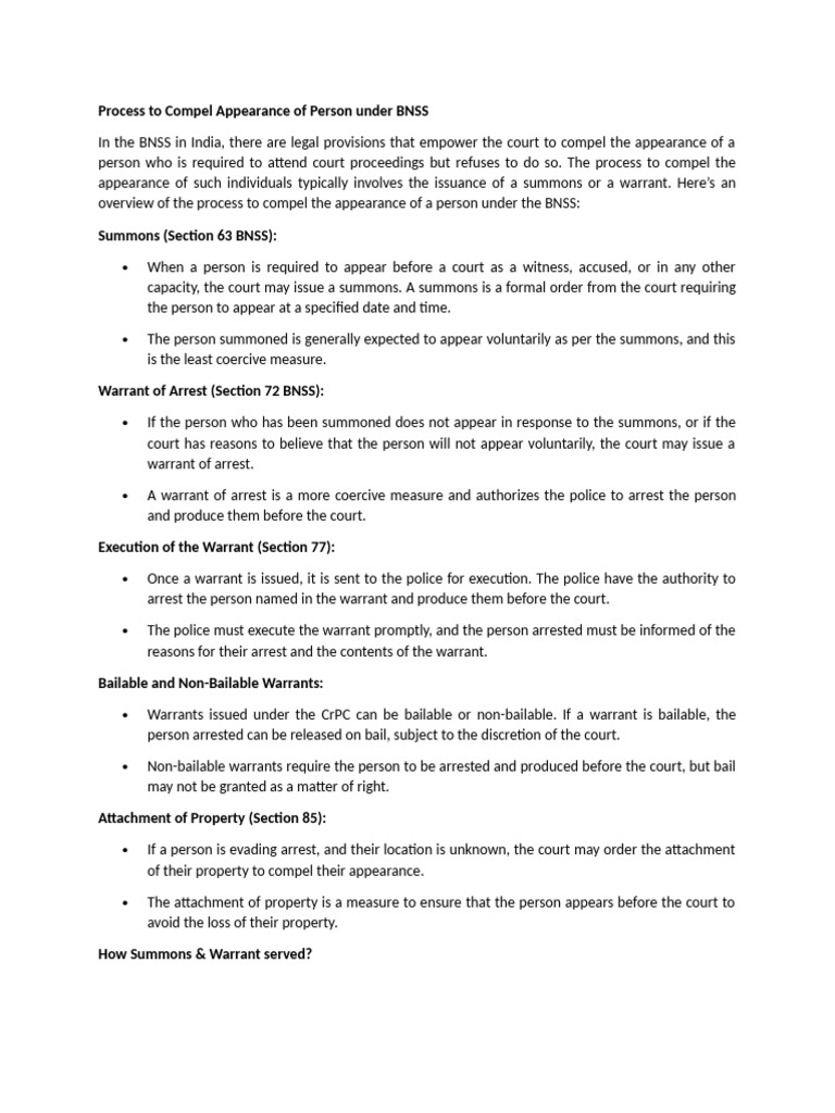 Compelling Court Appearance under BNSS | PDF | Arrest Warrant | Bail