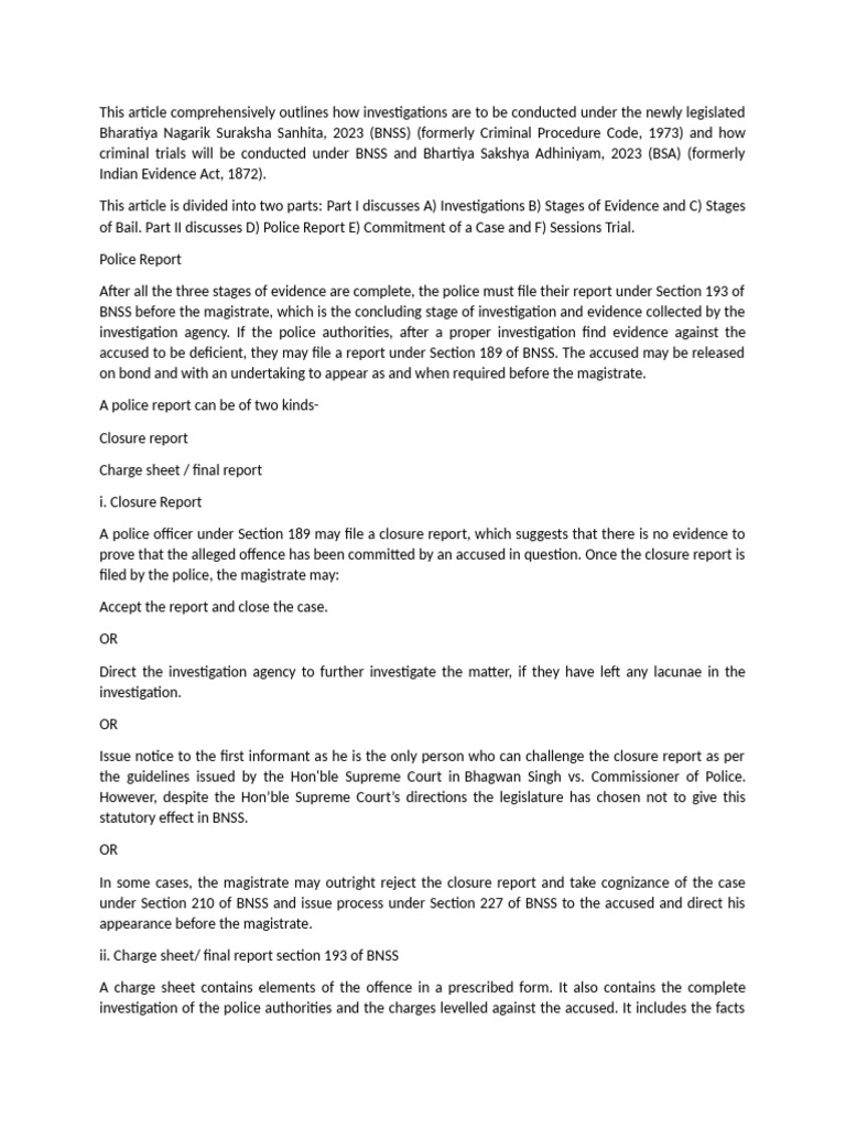 BNSS Inquiry and Trial Procedures Explained | PDF | Plea | Plea Bargain