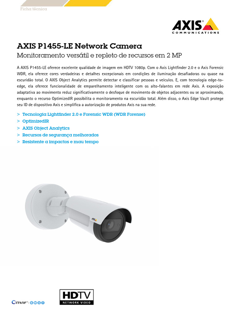 Ficha Técnica da Câmera AXIS P1455-LE | PDF | Rede de computadores | Câmera