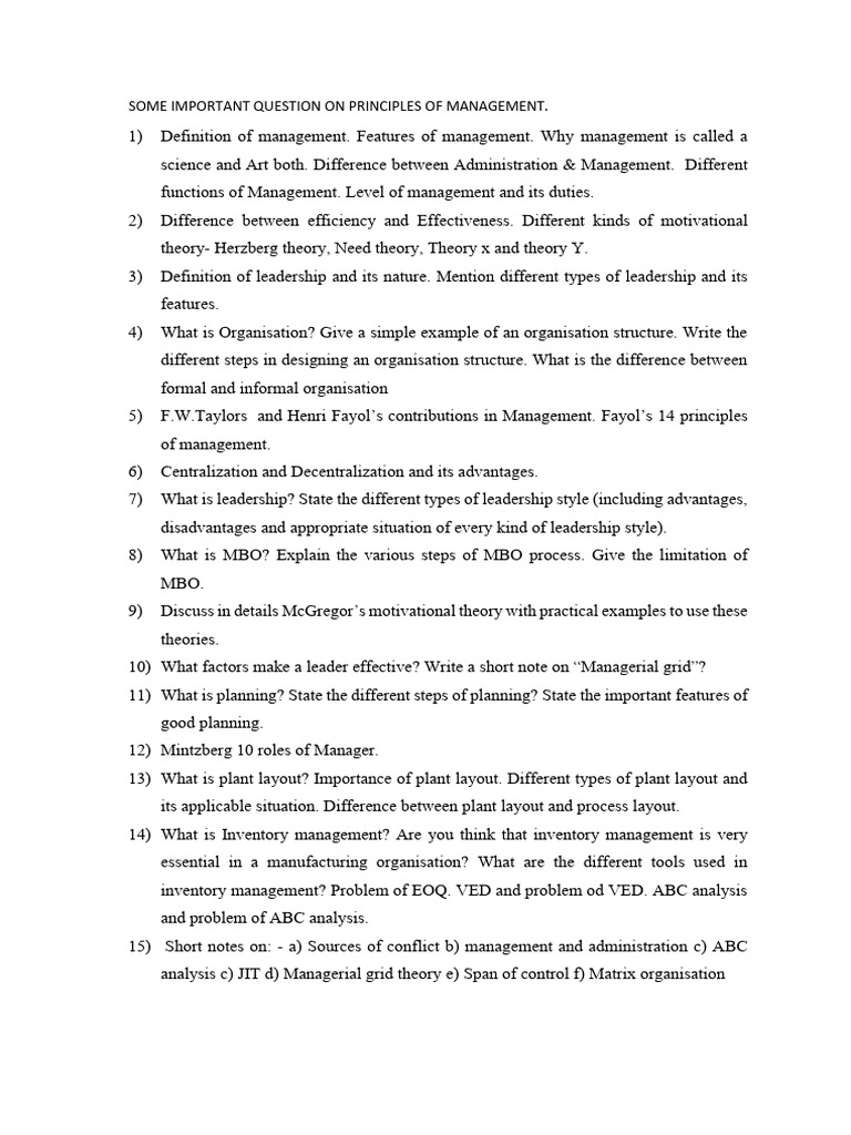 Key Questions on Management Principles | PDF