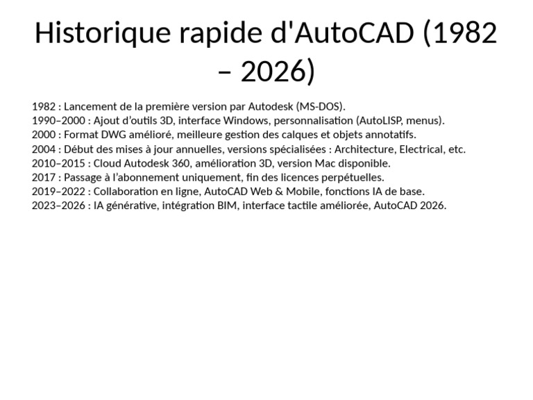 Historique d'AutoCAD : 1982 à 2026 | PDF