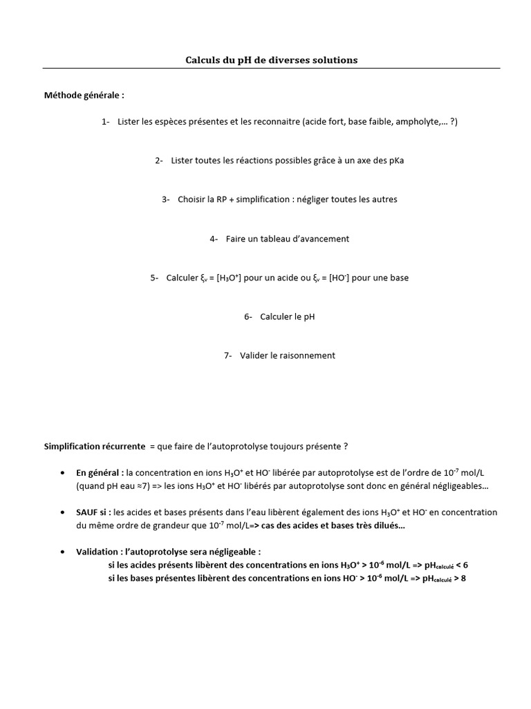 Calcul du pH des solutions acides et basiques | PDF | Ph | Acide