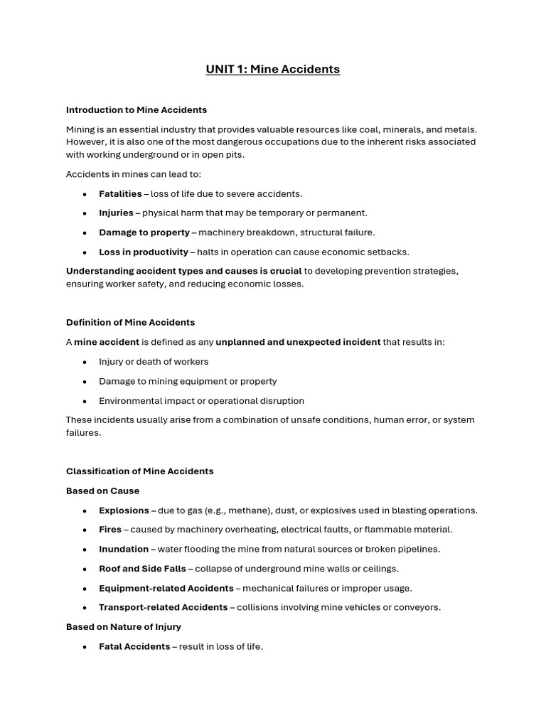 Mining Accident Causes and Prevention | PDF | Occupational Safety And ...