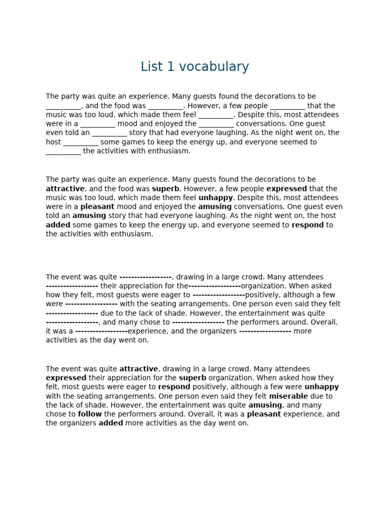 Vocabulary for Describing Events | PDF