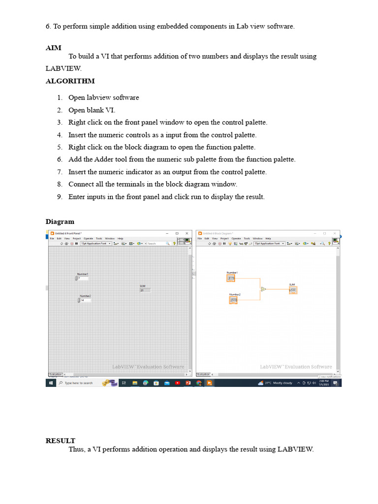LabVIEW Simple Addition VI Guide | PDF