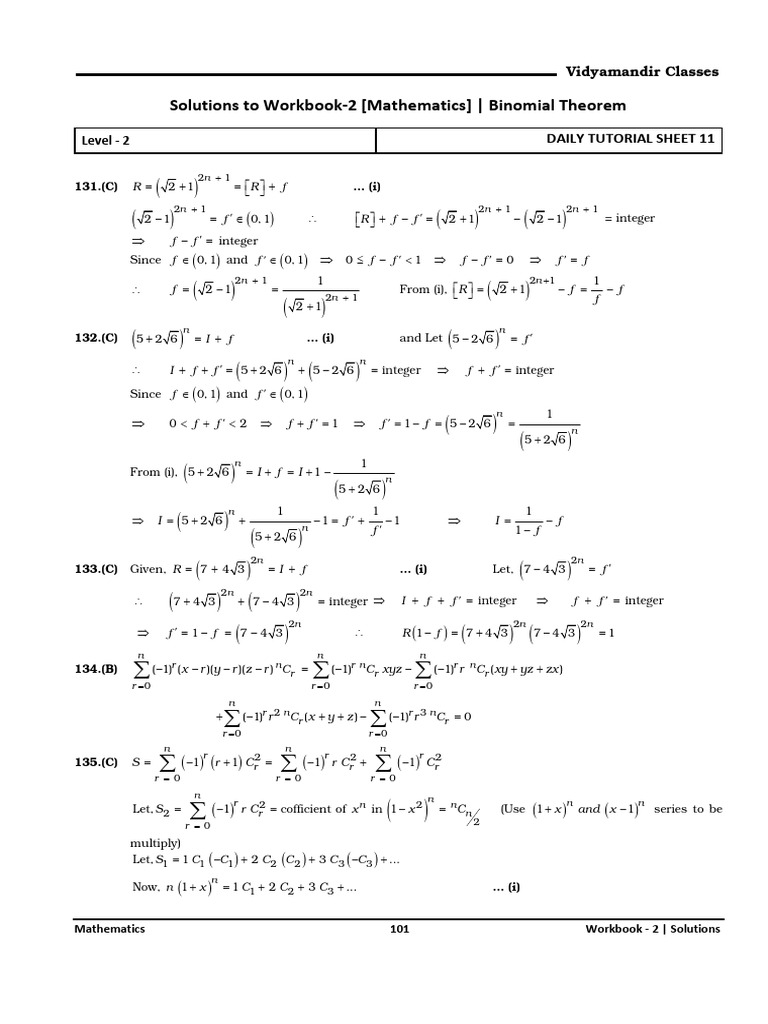 Binomial Theorem Solutions Workbook | PDF | Algebra | Abstract Algebra