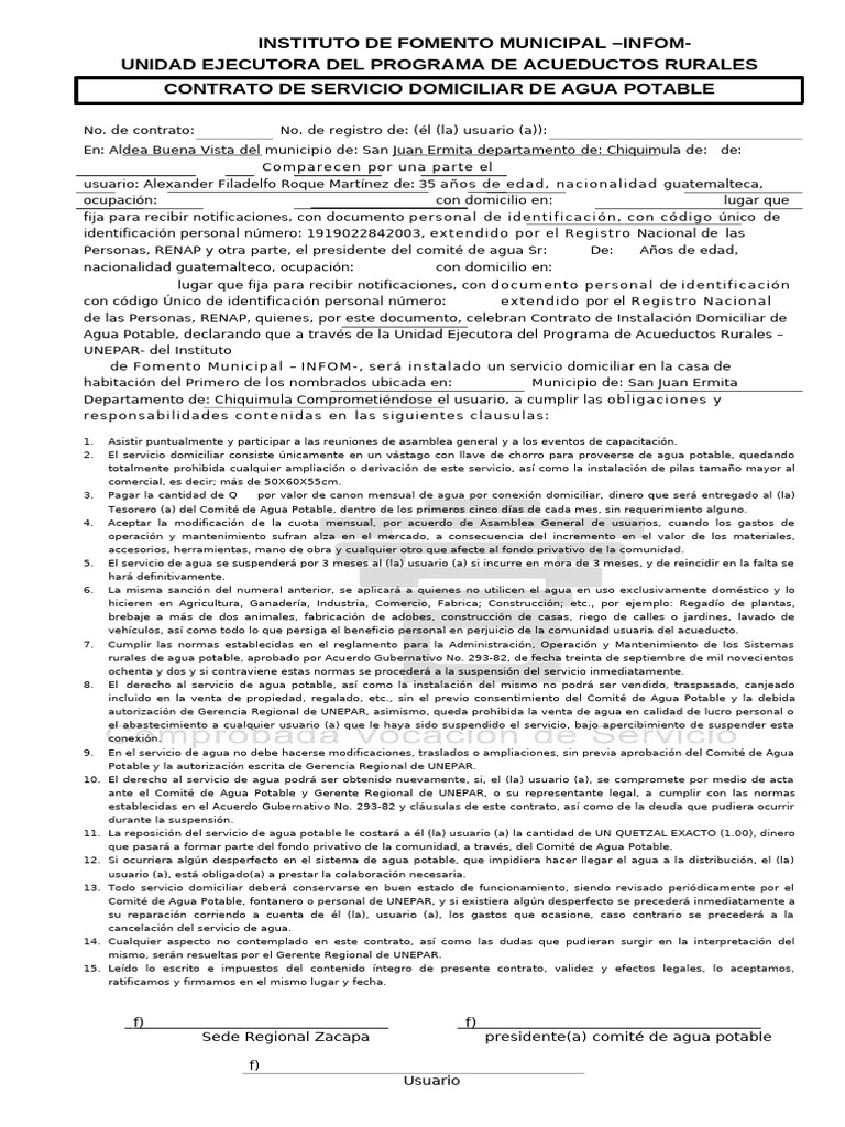 Contrato de Agua Potable en Chiquimula | PDF | Agua