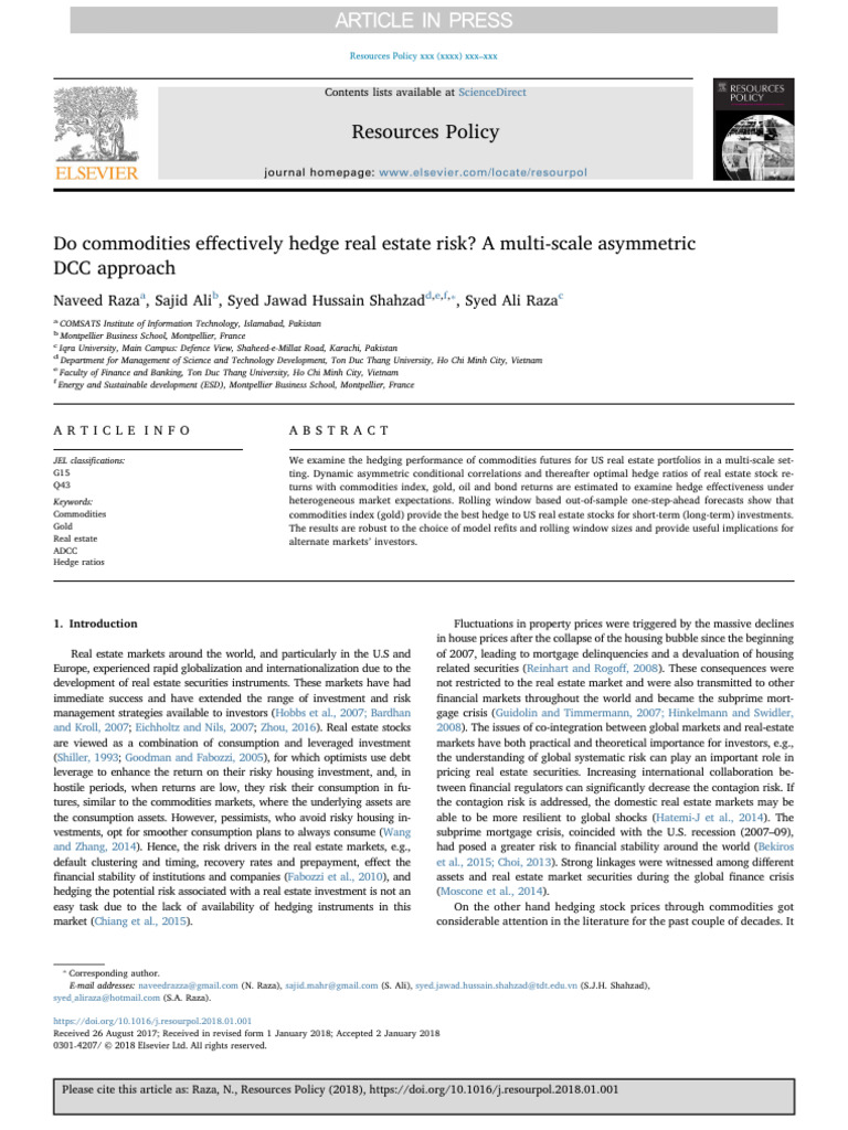 Do Commodities Effectively Hedge Real Estate Risk 2018 | PDF | Hedge  (Finance) | Investing