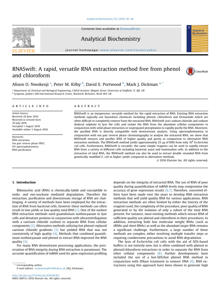 Rapid RNA Extraction Method RNASwift | PDF | Ribosomal Rna | High ...