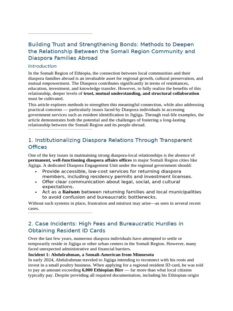 Strengthening Somali Diaspora Relations | PDF | Somalia