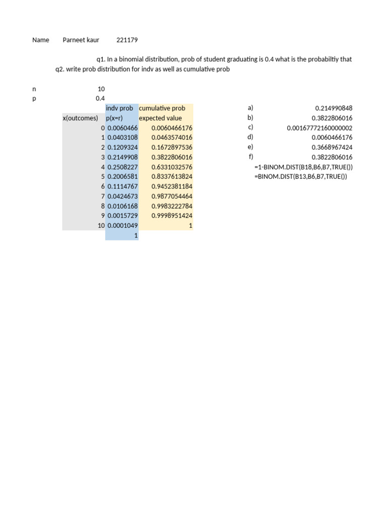 Binomial Distribution Probabilities | PDF