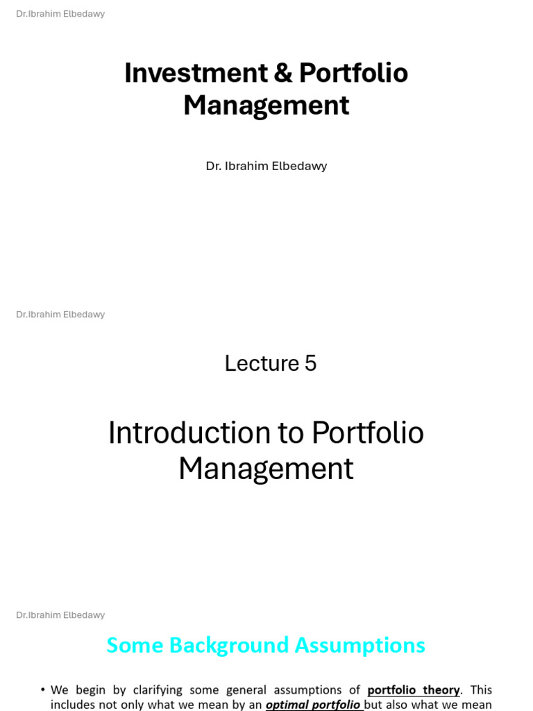 05 - Introduction To Portfolio Management - 5 | PDF | Financial Risk ...