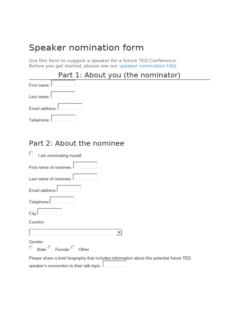 TED Speaker Nomination Form | PDF
