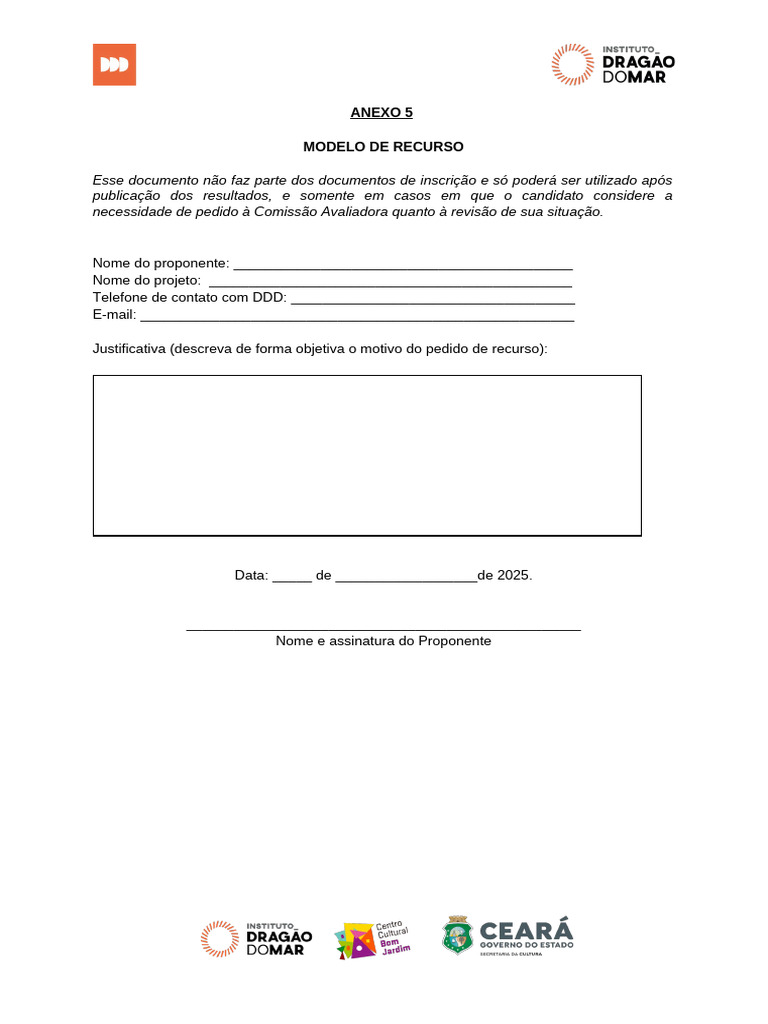 Anexo 5 Modelo de Recurso Chamada de Programacao 2025 2026 | PDF