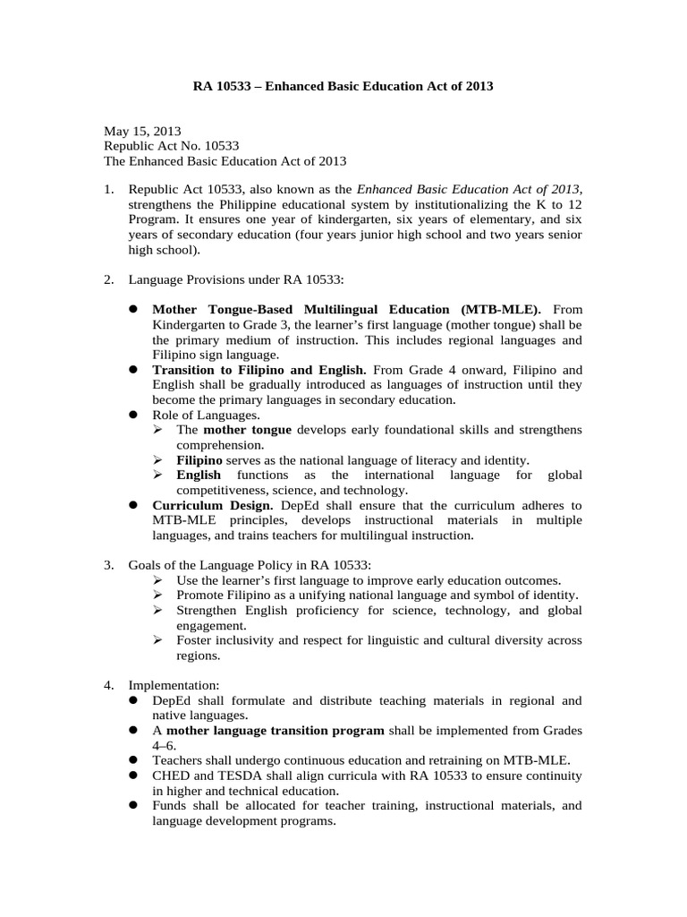 RA 10533 - Enhanced Basic Education Act of 2013 | PDF | Curriculum ...