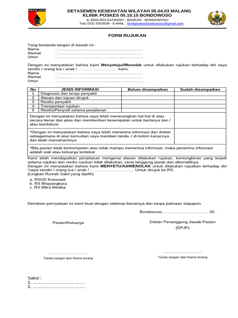 Form Persetujuan Dan Penolakan Rujukan | PDF