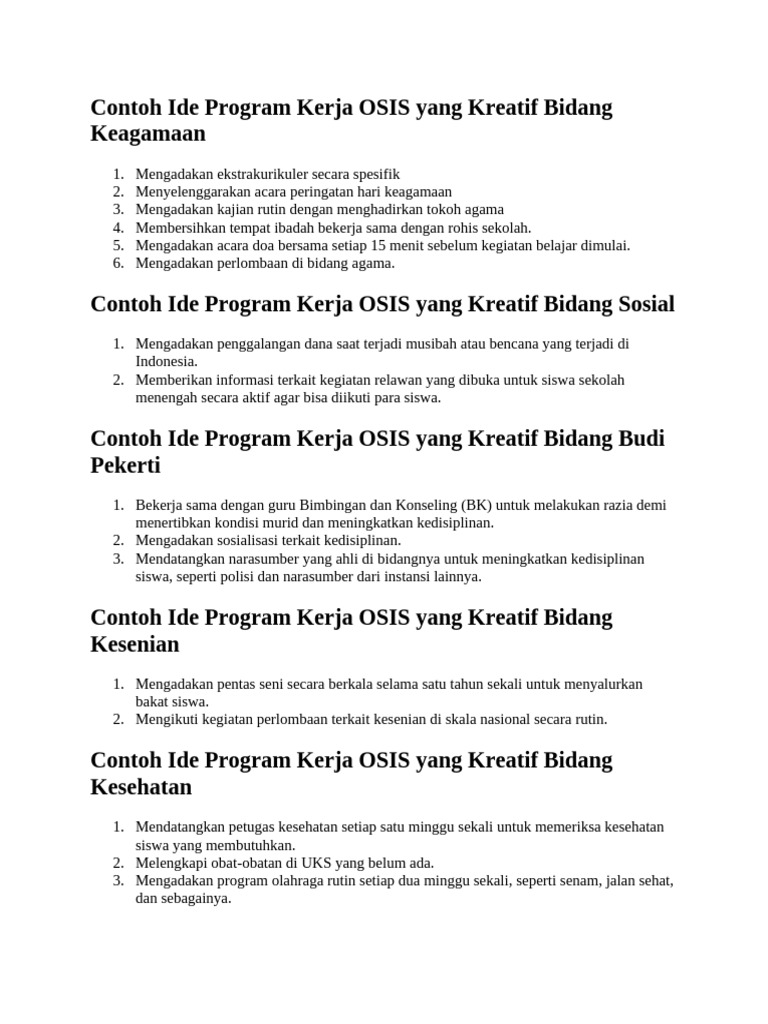 Ide Kreatif Program Kerja OSIS 2023 | PDF
