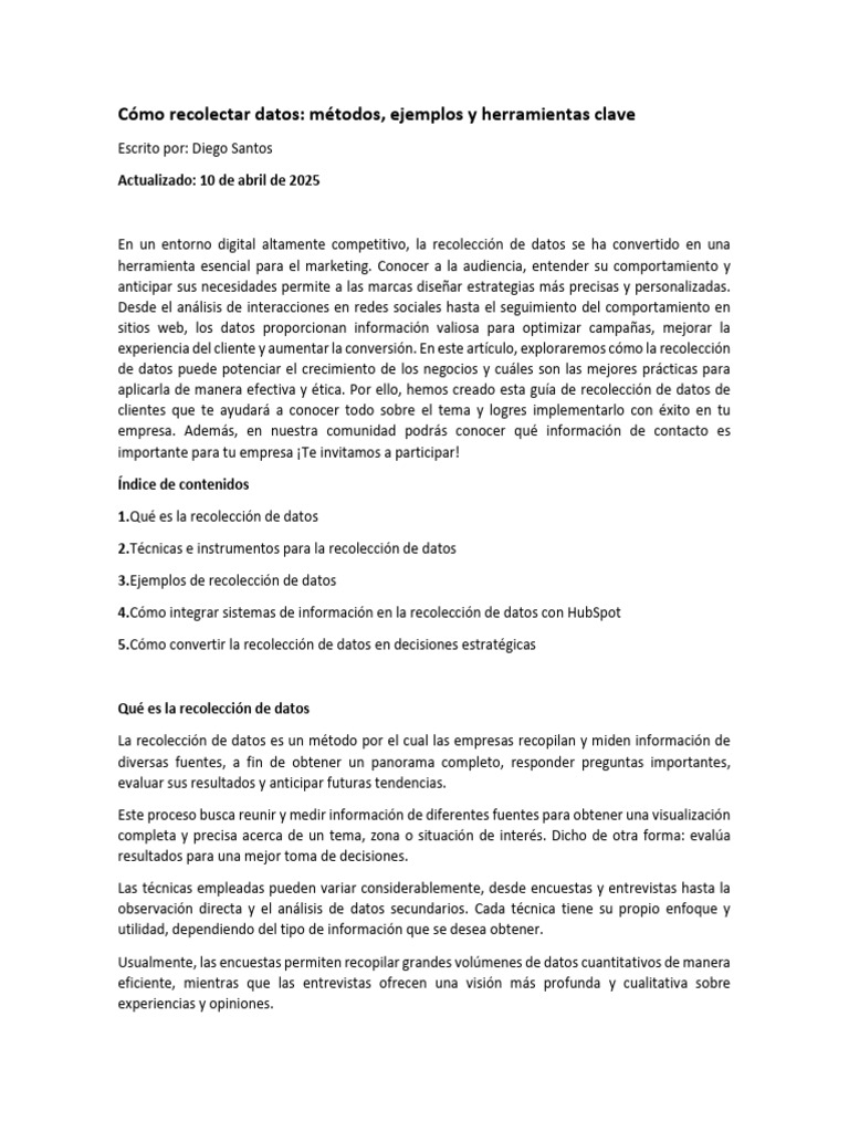 Recolectar Datos - Métodos, Ejemplos y Herramientas Clave | PDF | Datos ...