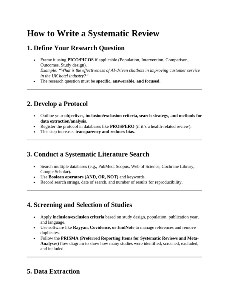 Steps for Writing a Systematic Review | PDF | Systematic Review ...