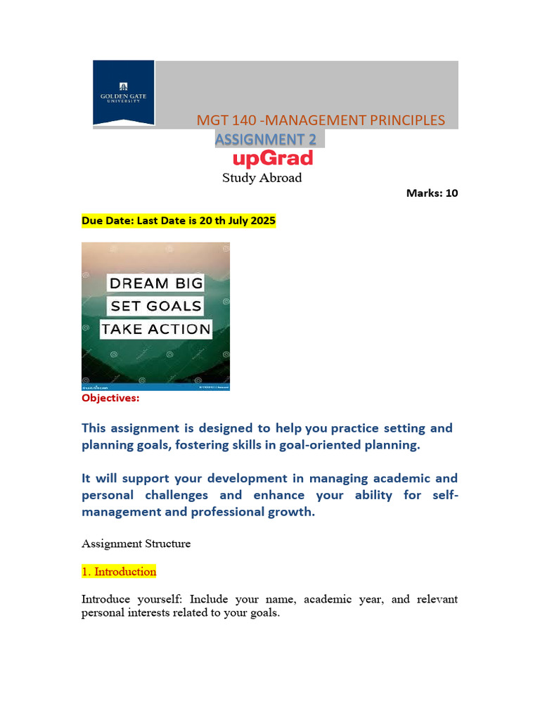 MGT 140 - Assignment 2 GOAL | PDF