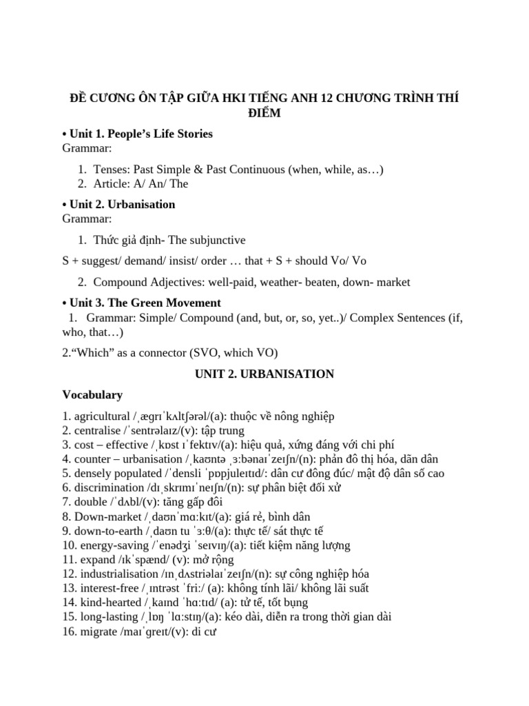 De Cuong On Tap KT Giua Ki 1 | PDF