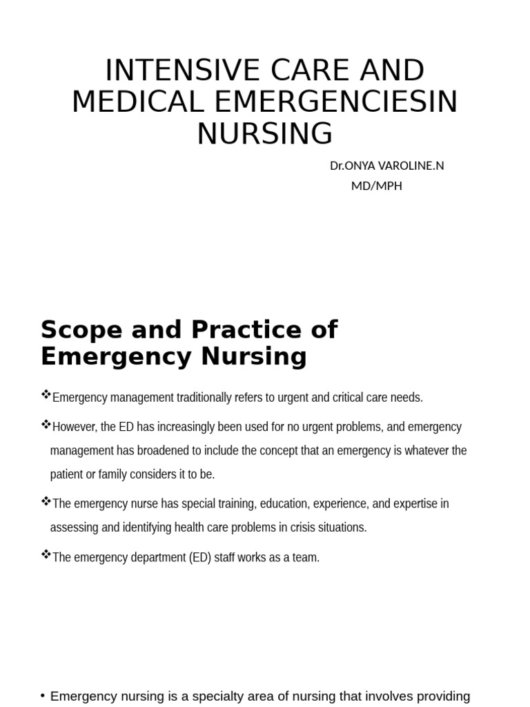 Intensive Care and Medical Emergenciesin Nursing | PDF