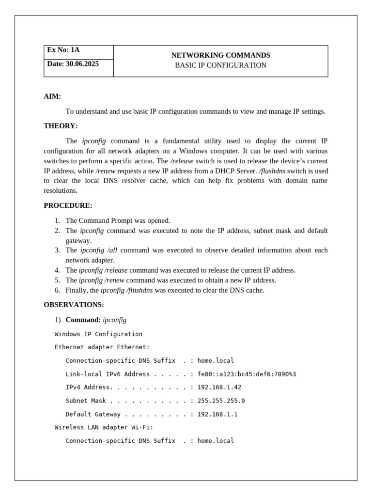 IP Configuration and Connectivity Tests | PDF | Ip Address | I Pv6