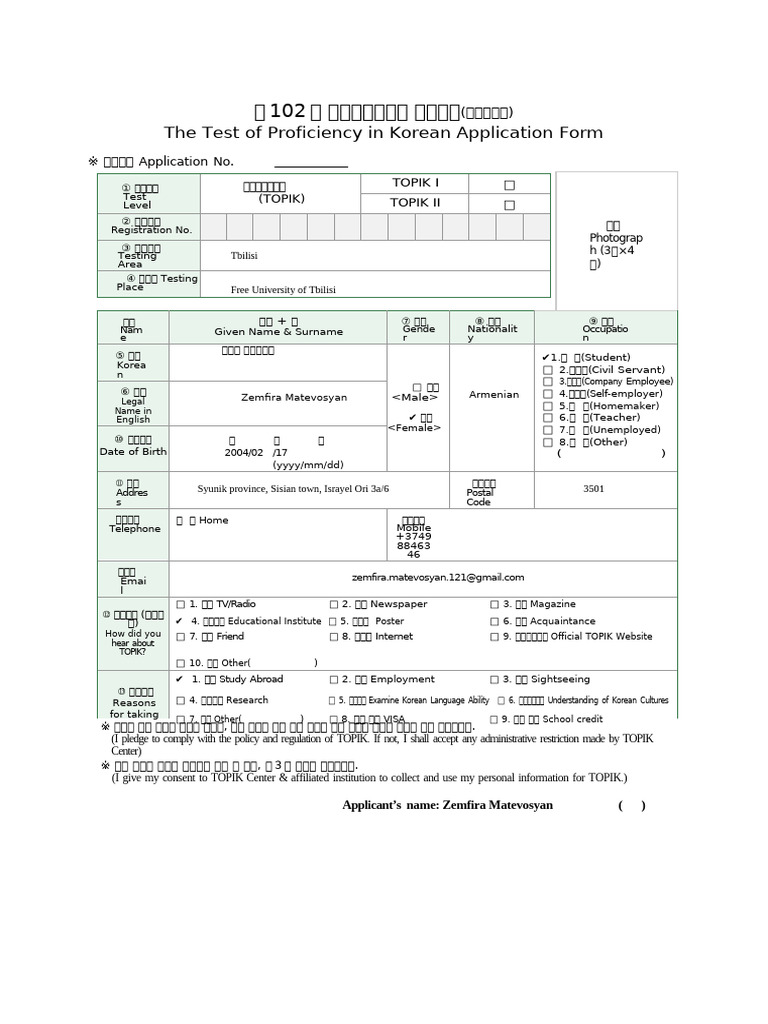 TOPIK Application Form and Guidelines | PDF