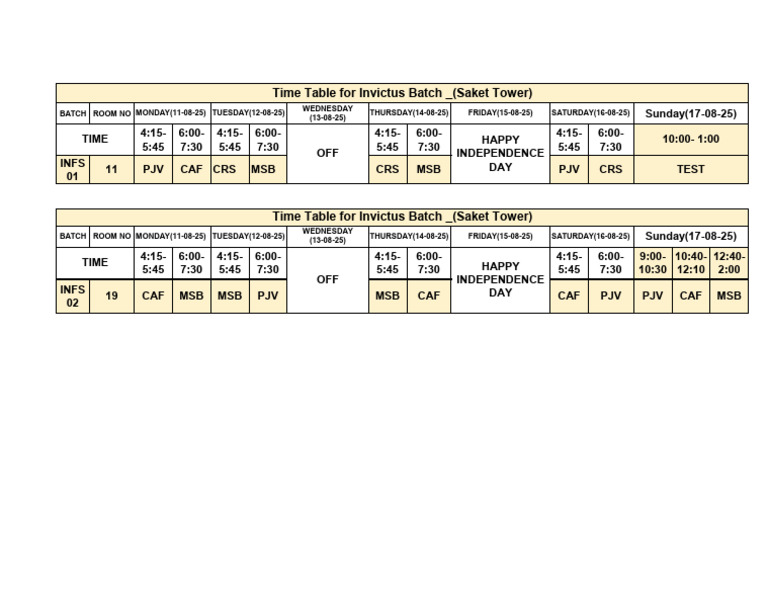 Time Table Fs Final 11-08-2025 | PDF