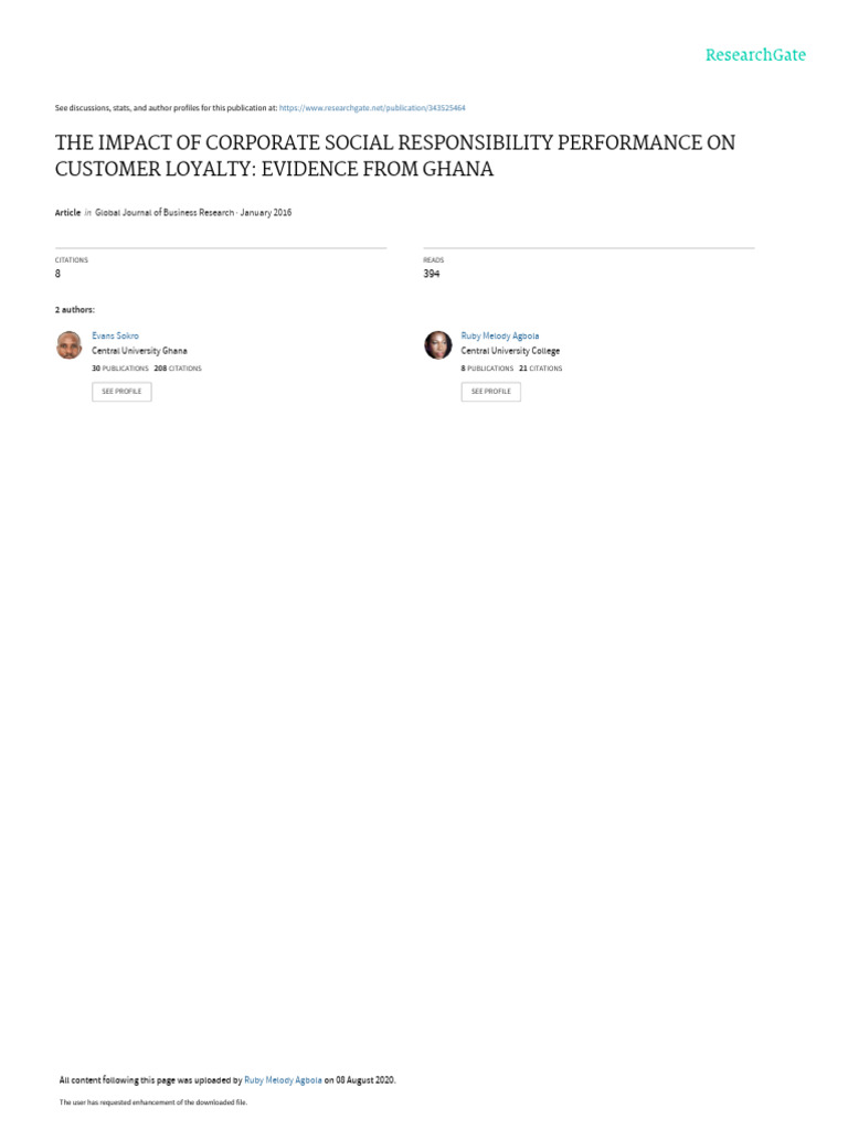 CSR Performance and Customer Loyalty in Ghana | PDF | Corporate Social ...