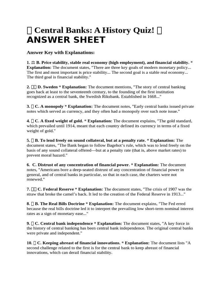 ? Central Bank ANSWER | PDF