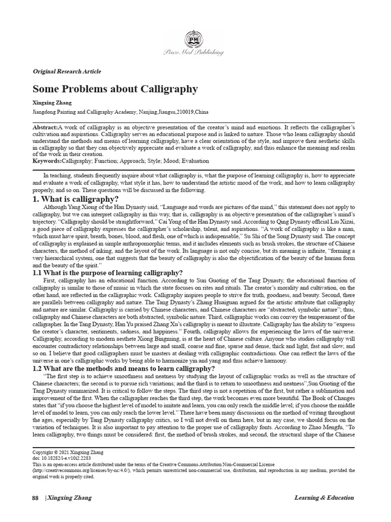 Key Issues in Calligraphy Practice | PDF | Calligraphy | Chinese Characters