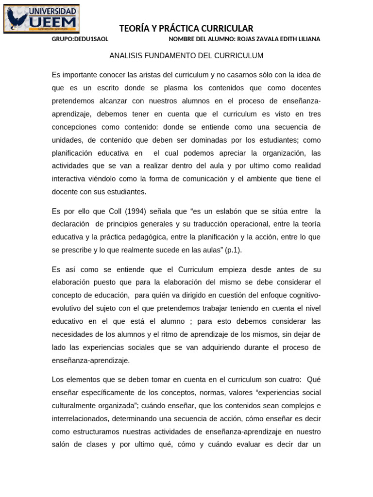 Fundamentos del Curriculum Educativo | PDF | Plan de estudios | Enseñando