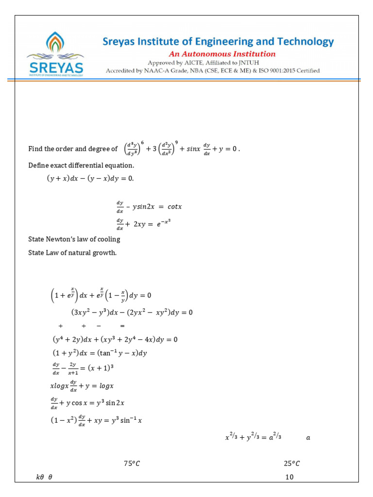 Ode&Vc Question Bank For 2023-2024 Batch | PDF | Laplace Transform ...